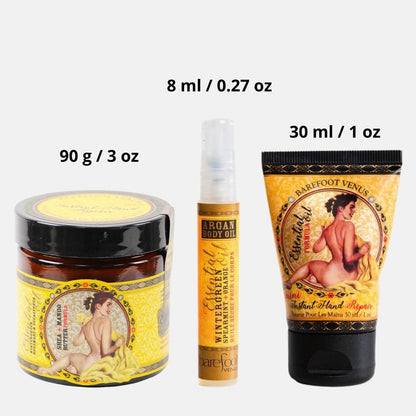 Barefoot Venus Mustard Bath Essential Oil Bundle: Instant Hand Repair (3 oz), Mini Instant Hand Repair (1 oz), Argan Body Oil (0.27 oz)