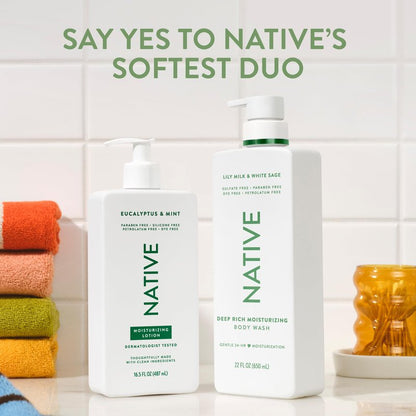 Native Lily Milk & White Sage Scent 24-Hour Moisturizing Bodywash for Women & Men, Clean & Gentle, for Dry or Sensitive Skin, Keeps Skin Healthy & Smooth, Free of Sulfates, Cruelty-Free, 22 oz