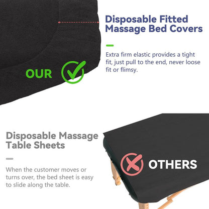 40PCS Disposable Fitted Massage Table Sheets, Heavy Duty Elastic Disposable Bed Cover, Breathable Disposable Fitted Sheets for Spa Black Non Woven Fabric 36 x 85 Inch