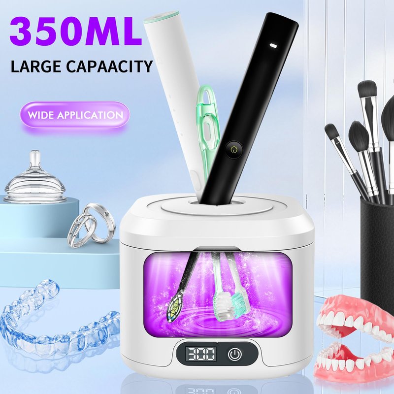 Dental Ultrasonic Retainer Cleaner Machine: Soffiya 49kHz Denture Cleaner with 350ML for Cleaning Dentures, Mouth Guards, Aligner, Braces, Toothbrush Head & Jewelry - UV Cleaner with 4 Digital Timers