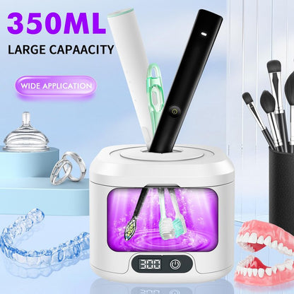 Dental Ultrasonic Retainer Cleaner Machine: Soffiya 49kHz Denture Cleaner with 350ML for Cleaning Dentures, Mouth Guards, Aligner, Braces, Toothbrush Head & Jewelry - UV Cleaner with 4 Digital Timers