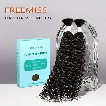 Human Braiding Hair for Boho Braids 100g 14 Inch Water Wave Bulk Human Hair for Braiding Knotless 100% Unprocessed 12A Brazilian Virgin Hair Extensions 2 Bundles/Pack Natural Color