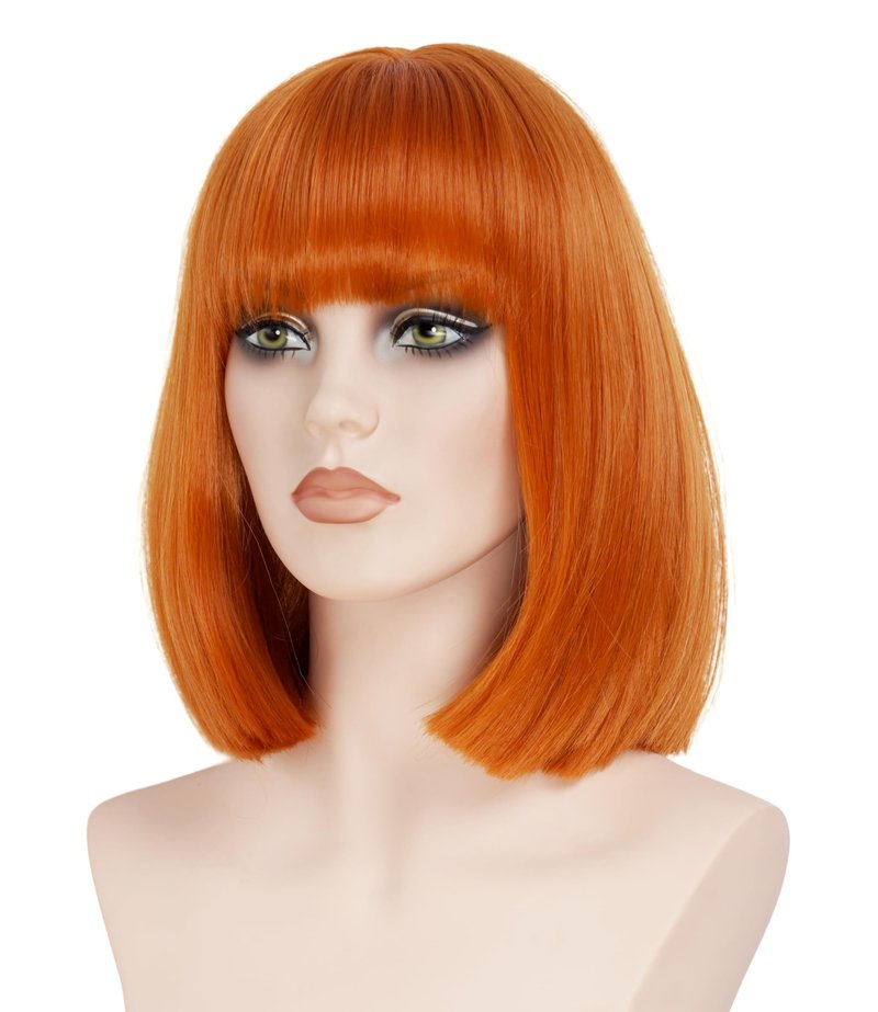 NJJYXH 14 Inches Ginger Wigs for Women Short Straight Bob Auburn Wig with Copper Red Bangs Synthetic Hair for Daily Use,Cosplay, Halloween