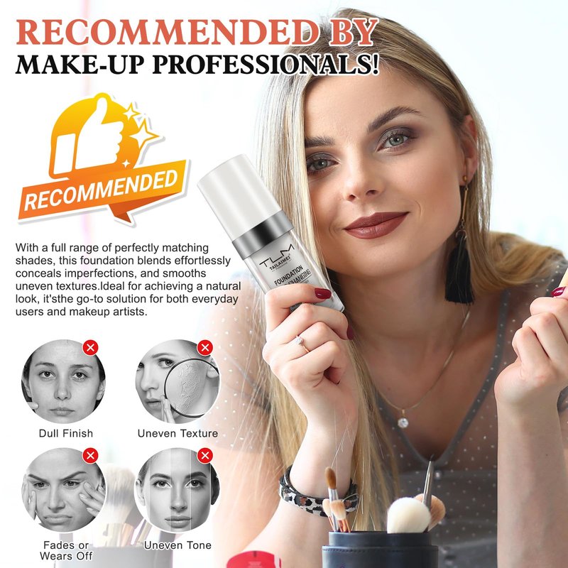 2PCS Flawless Colour Changing Warm Skin Tone Foundation, Naturally Blends Moisturizing foundation makeup, Long Lasting Waterproof Lightweight Liquid Foundation SPF 15 for Face Makeup