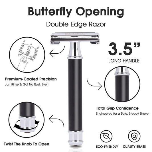Mens Safety Razor, Black Matte Finish Heavy Weight DE Safety Razor for Wet Shaving, includes 10 Keropy Blades - Vintage Classic Design, Non-Slip Handle - Ideal Gift for Men, Father's Day, Birthday