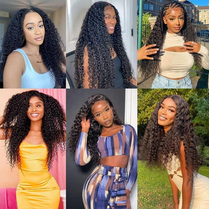 Deep Wave Human Hair Bundles 14 16 18 Inch Curly Weave Bundles Human Hair Unprocessed Native Virgin Hair 100/PC 3 Extensions Natural Black Color 1B Wet and Wavy Human Hair Extensions for Women