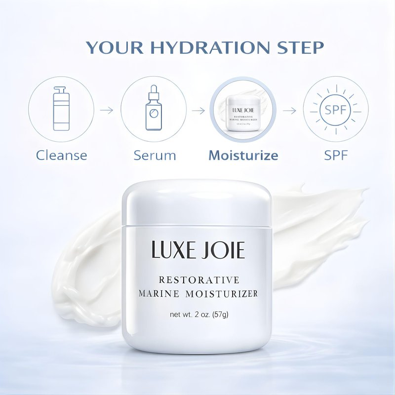 LuxeJoie Hydrating Face Cream for Dry & Sensitive Skin – Lightweight Moisturizer with Hyaluronic Acid, Aloe & Marine Botanicals – Soft Non-Greasy Finish Restorative Marine Moisturizer 2 oz