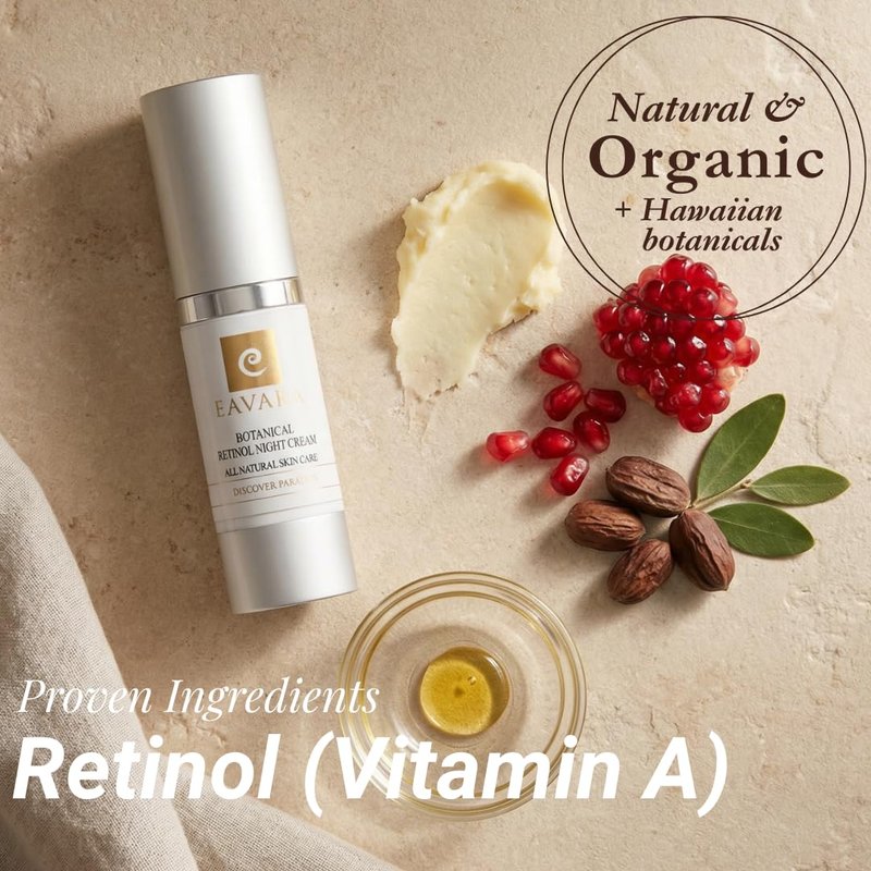 Eavara Organic Retinol Night Cream, Overnight Natural Face Moisturizer Cream with Hyaluronic Acid, Shea Butter, and Aloe Vera