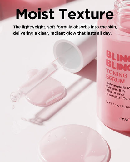 A'SOME Bling Bling Toning Serum Korean Advanced Facial Serum with 5% Niacinamide for Radiant Complexion, Vegan Gel Formula with Hyaluronic Acid & 10 Vitamins, Dermatologist Tested, 1.01 fl.oz.