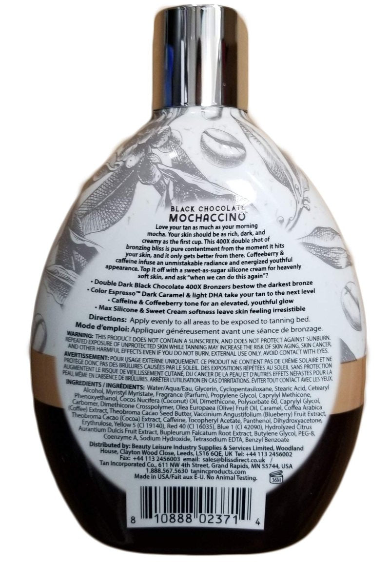 Brown Sugar Black Chocolate Double Dark Mochaccino 400X Bronzer – Ultra-Rich Tanning Lotion with Skin Softeners & Color Enhancers, 13.5 oz Bottle