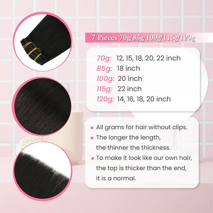 Aison Dark Brown Clip in Hair Extensions Real Human Hair 75G 100% Remy Human Hair Soft Silky Straight for Women 15 Inches 7pcs 16clips