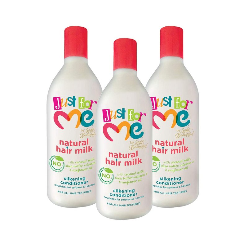 Just For Me Natural Hair Milk Silkening Conditioner, Nourishes For Softness & Bounce, With Coconut Milk, Shea Butter, Vitamin E & Sunflower Oil, 13.5 Ounce (3 Pack)