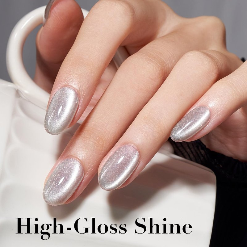AZUREBEAUTY Translucent Silver Cat Eye Gel Nail Polish 18ML – Magnetic Moonlight Shimmer Soak Off UV/LED Gel Polish, Silver Reflective Color for Nail Art, DIY Manicure & Salon Use