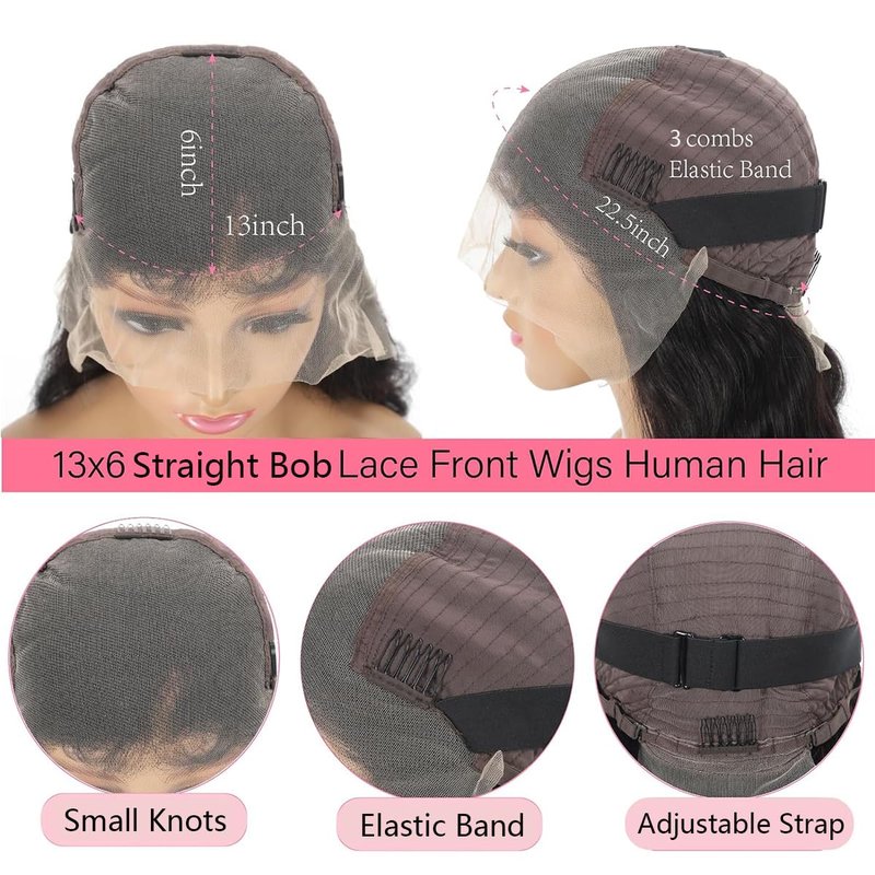 Bob Wig Human Hair 13x6 Frontal Lace Wig Transparent Lace Front Wigs Human Hair Straight Short Human Hair Wigs for Black Women Glueless Wigs Pre Plucked (Natural Color 13x6 Straight Bob, 10 Inch)