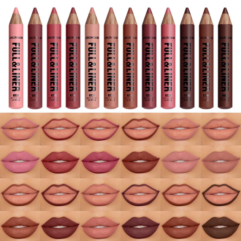 LANGMANNI 12Pcs Matte Velvet Lip Liner Pencil Set - Highly Pigmented, Smudge-Resistant Lip Pencils for Shaping & Contouring, Vegan & Cruelty-Free