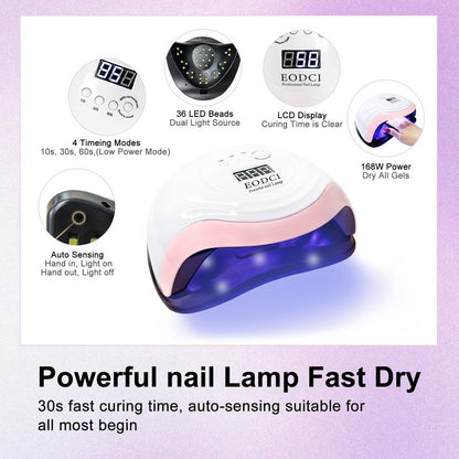 EODCI 33 Colors Gel Nail Polish Kit With UV Light, 76 Pcs Nail Pink Nude Green Blue Gel Nail Polish Set 168W Nail Lamp, No Wipe Base Top Coat & Manicure Tools Starter Kit DIY Home Salon Gifts