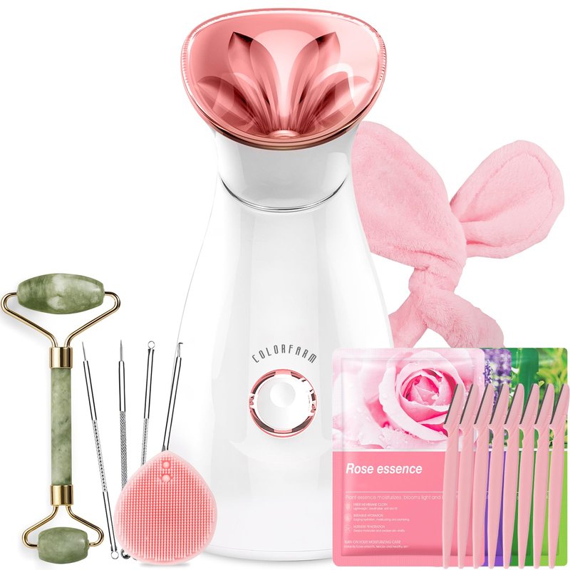 Colorfarm Facial Steamer Skin Care Set: Face Steamer Home Spa Kit Deep Cleaning Unclogs Pores with 6 Skin Care Tools - Spa Relaxing Self Care Gifts for Women (Daily Skincare Essentials Combo)