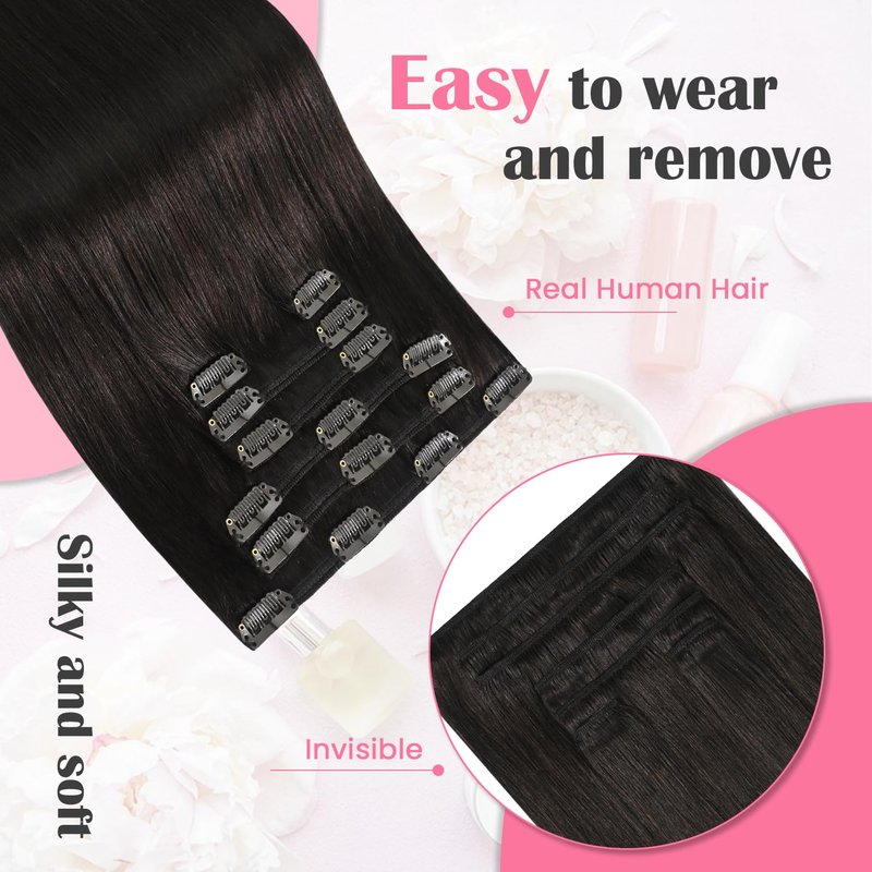 Aison Dark Brown Clip in Hair Extensions Real Human Hair 75G 100% Remy Human Hair Soft Silky Straight for Women 15 Inches 7pcs 16clips