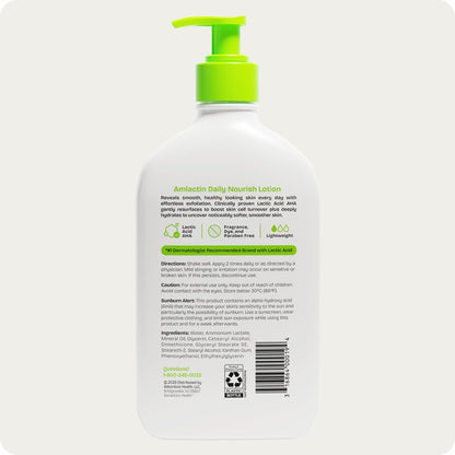 AmLactin Daily Nourish Therapeutic Body Lotion for Dry Skin - No-Scrub Exfoliator and Moisturizer 12% Lactic Acid Lotion, 14.1 oz (Packaging May Vary)
