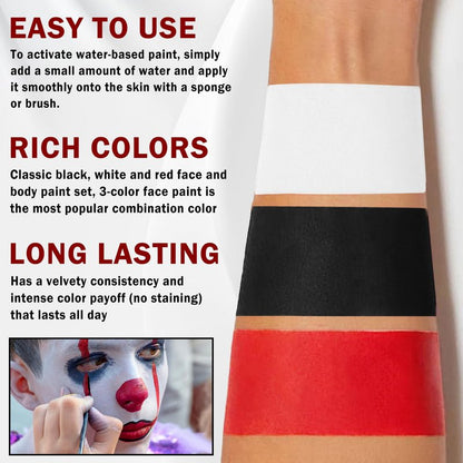 LZXLUKGIR Clown Makeup Kit,Red Black and White Face Painting Kit Professional,Water Based Paint Halloween Makeup,Clown Face Paint for Kids and Adults,Zombie Joker Vampire Make up