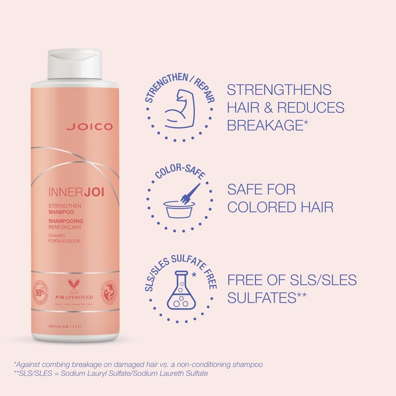 Joico InnerJoi Strengthen Shampoo | For Damaged, Color-Treated Hair | Sulfate & Paraben Free | Naturally-Derived Vegan Formula | 33.8 Fl Oz