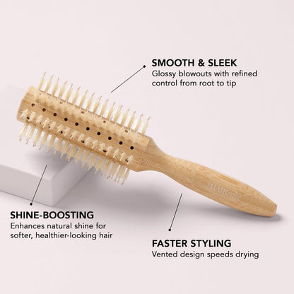 The Hair Edit Sleek Goddess Boar Bristle Bamboo Round Brush,Vented Blowdry Hair Brush for Smooth Shine & Flyaway Control, Distributes Natural Oils, Lightweight Eco-Friendly, Hairbrush for Women