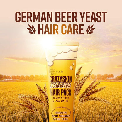 CRAZY SKIN Beer Yeast Hair Treatment Mask - pH5.5 Protein, Keratin, Argan/Camellia Oil, Collagen for Repair and Color Treated Hair 13.5oz(400ml)