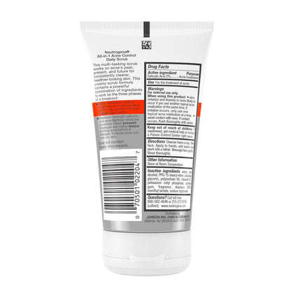 Neutrogena All-In-1 Acne Control Daily Face Scrub to Exfoliate & Treat Acne, with 2% Salicylic Acid Acne Medication, Exfoliating Acne Facial Scrub for Acne Marks & Breakouts, 4.2 fl. oz, 3 Pack