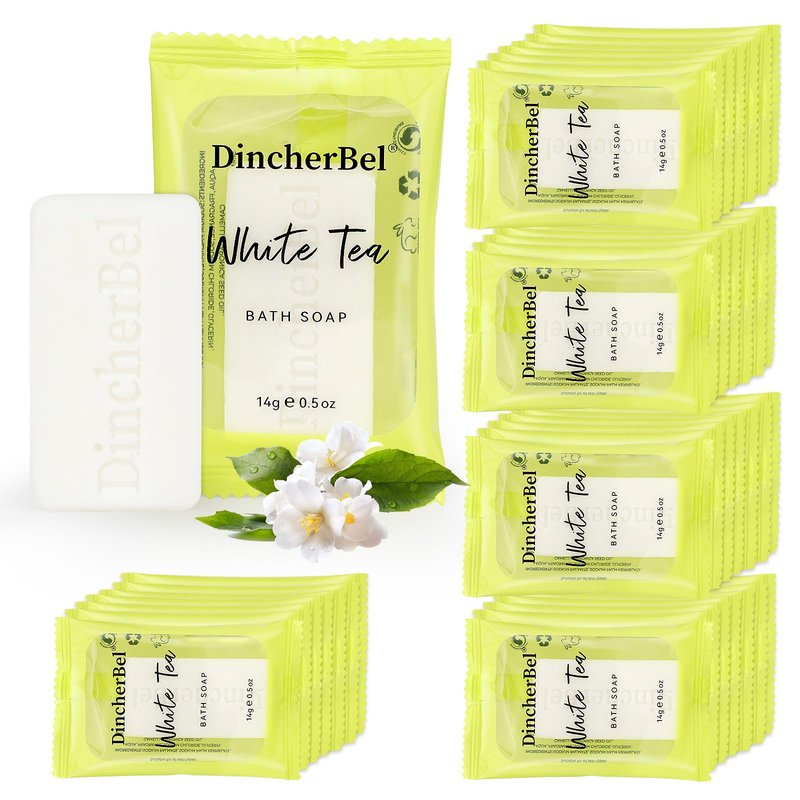 DincherBel 200 Pack 0.5oz Small Soap, Mini Rectangles Cleansing Bars Soap Bulk Travel Size, Individually Wrapped Toiletries Amenities for Hotel, Airbnb, Shelter, Camping and Travel