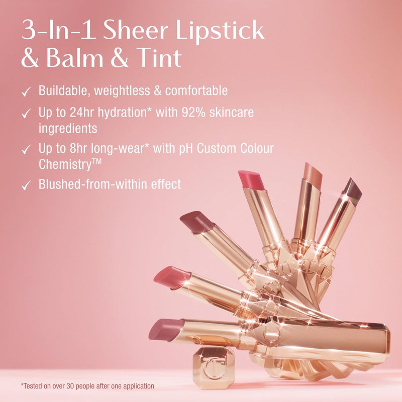 Charlotte Tilbury Pillow Talk Blush Balm Lip Tint - Long-Lasting, Buildable Sheer Tint with Peptides for Hydrated, Blushed Looking Lips - 24 HR Hydration - Blushed Rose