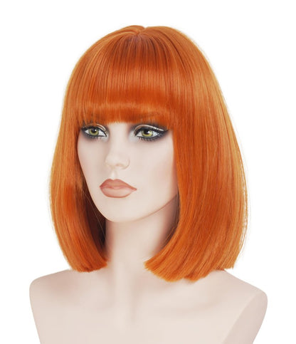 NJJYXH 14 Inches Ginger Wigs for Women Short Straight Bob Auburn Wig with Copper Red Bangs Synthetic Hair for Daily Use,Cosplay, Halloween