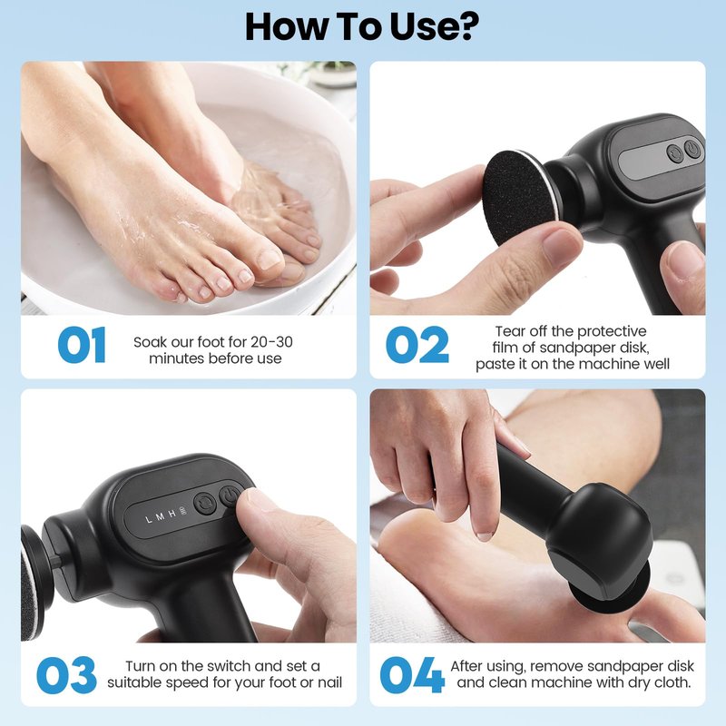 Electric Callus Remover for Feet, 2 in 1 Electric Foot File Grinder, Rechargeable Cordless Foot Scrubber for Dead Skin, Adjustable Speed with Sandpaper Discs, Professional Pedicure Tools,Black