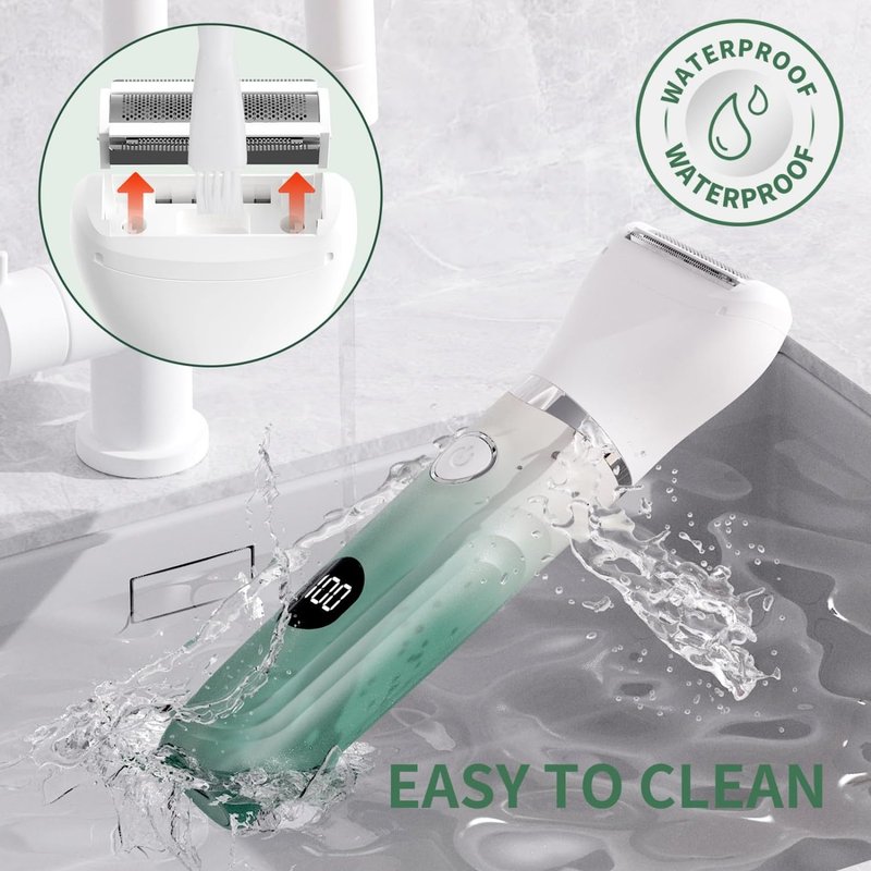 Bikini Trimmer for Women, 3-in-1 Electric Razors for Women, Waterproof Bikini Shaver Replaceable Facial, Body Trimmer for Pubic Hair, Painless Razor for Hair Trimmer, Mint Green