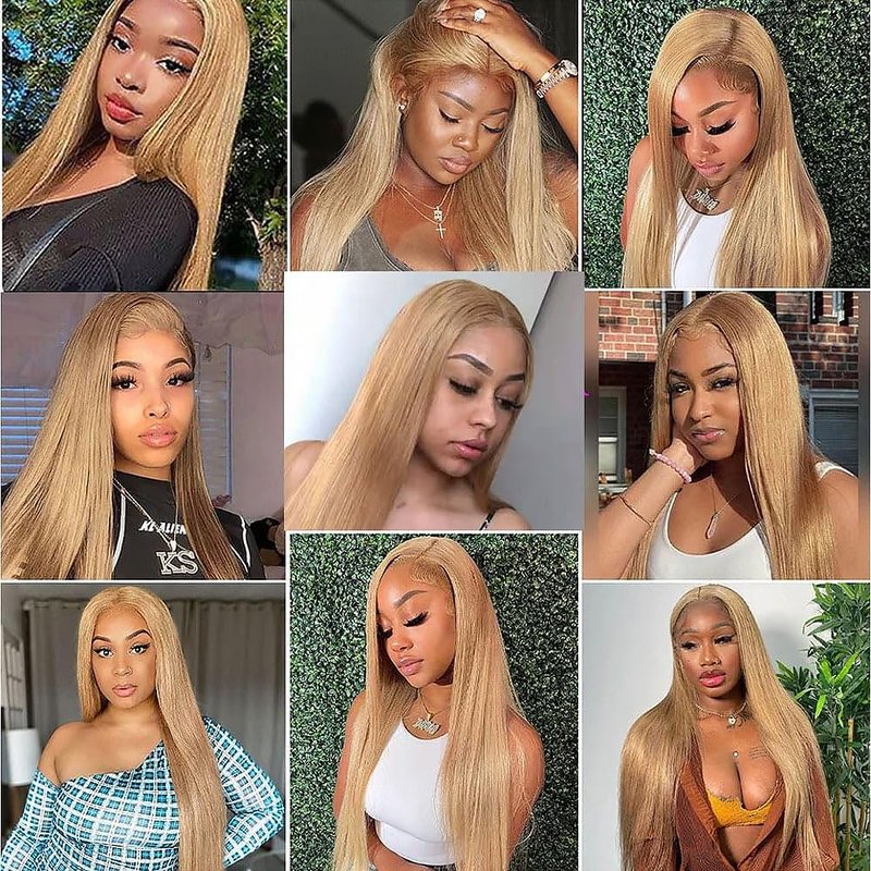 Honey Blonde Human Hair Bundles 14 16 18 Inch Straight Bundles Human Hair Unprocessed Native Virgin Hair 100/PC 3 Extensions #27 Blonde Color Wet and Wavy Human Hair Extensions for Women