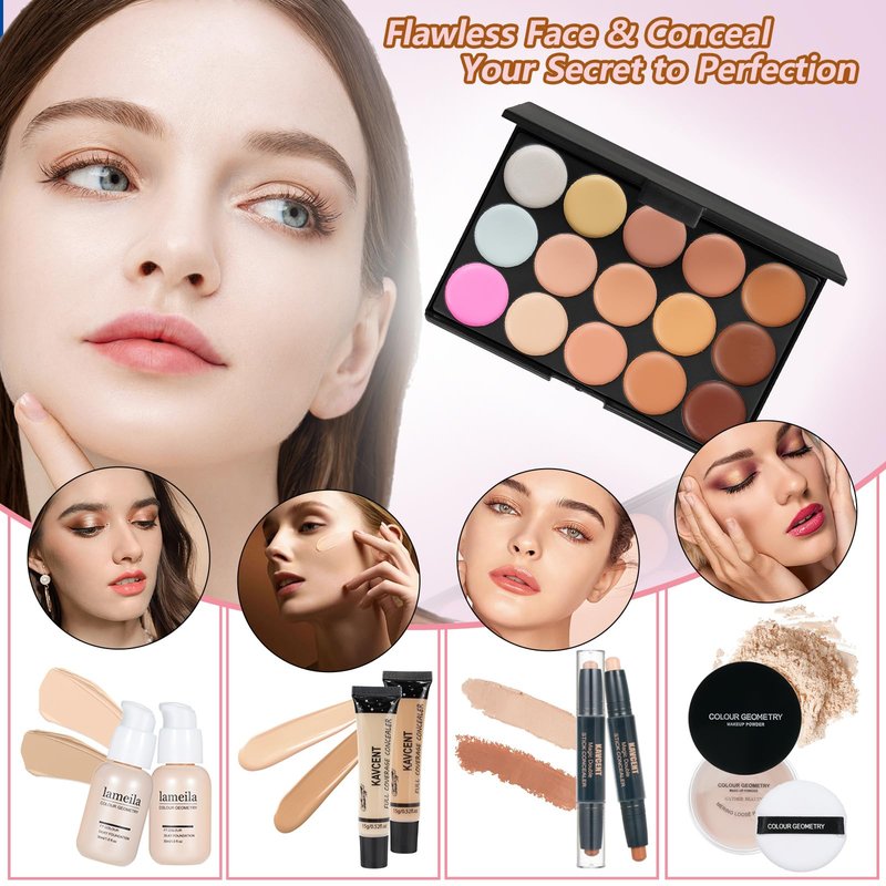 KAVCENT Makeup Kit Makeup Sets for Teens Makeup kits for Women Teenagers Make up Eyeshadow Palette Foundation Concealer Lipgloss Loose Powder Makeup Kit for Women Full Kit
