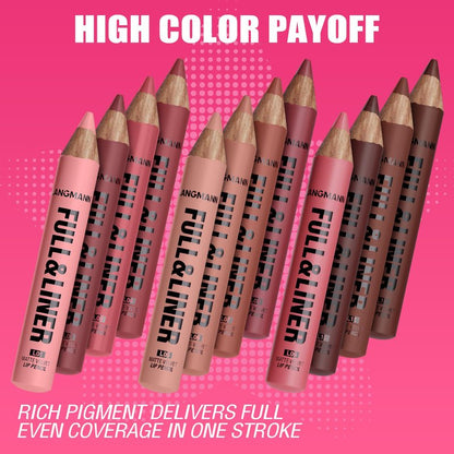 LANGMANNI 12Pcs Matte Velvet Lip Liner Pencil Set - Highly Pigmented, Smudge-Resistant Lip Pencils for Shaping & Contouring, Vegan & Cruelty-Free