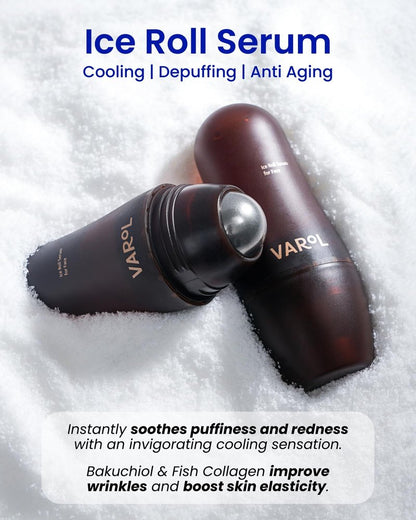 VAROL Ice Roll Serum for Face, Puffy Eyes, Under Eye Bags - Bakuchiol & Collagen for Wrinkles, Anti Aging, Cooling Ice Roller for Puffiness, Redness, Dark Circles - Korean Skin Care, 1.69 Fl Oz