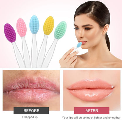Yoizyfree 5 Pcs Lip Scrub Brush,Lip Scrubber Exfoliator,Double-Sided Silicone Lip Brush Tool for Men Women Lip Lightening, Lip Exfoliator Scrubber Tool for Dark Lips