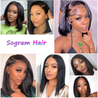 Bob Wig Human Hair 13x6 Frontal Lace Wig Transparent Lace Front Wigs Human Hair Straight Short Human Hair Wigs for Black Women Glueless Wigs Pre Plucked (Natural Color 13x6 Straight Bob, 10 Inch)