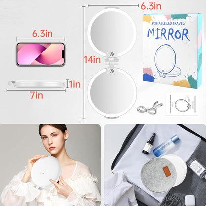 FUNTOUCH Travel Mirror with Lights and Magnification, 1X/30X Double Sided Makeup Vanity Mirror with 3 Color Setting, Christmas Birthday Gifts for Women Girls with Bag