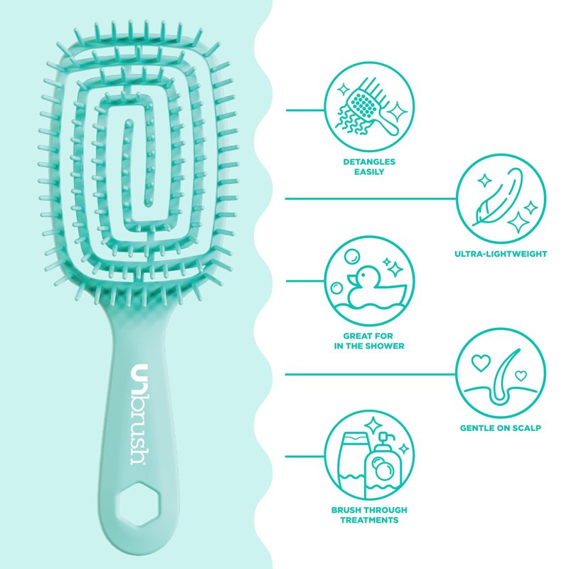 FHI Heat UNbrush Flex Detangling Brush — Ultra-Flexible, Pain-Free Hair Brush Detangler with DuoFlex Anti-Static Bristles for Removing Tangles, Massaging Scalp & Faster Styling - Teal