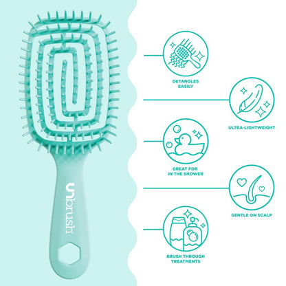 FHI Heat UNbrush Flex Detangling Brush — Ultra-Flexible, Pain-Free Hair Brush Detangler with DuoFlex Anti-Static Bristles for Removing Tangles, Massaging Scalp & Faster Styling - Teal