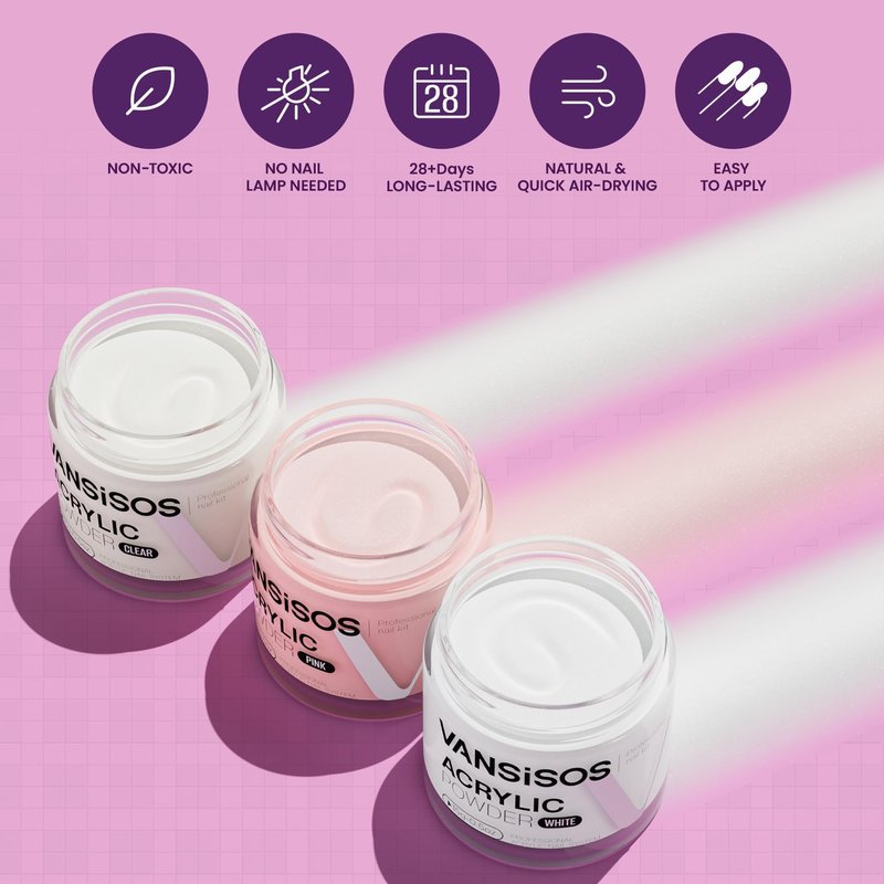 VANSISOS Acrylic Nail Kit with Drill: Complete Set with Everything for Beginners and Women at Home Salon - Including Clear White Pink Acrylic Powder and Liquid and Brushes for Extensions