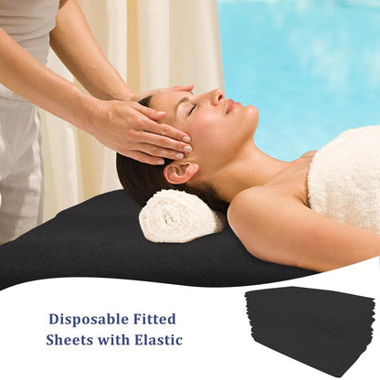 40PCS Disposable Fitted Massage Table Sheets, Heavy Duty Elastic Disposable Bed Cover, Breathable Disposable Fitted Sheets for Spa Black Non Woven Fabric 36 x 85 Inch