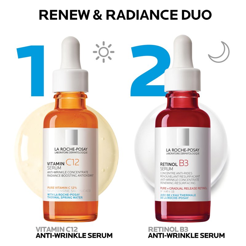 Bundle of La Roche-Posay Pure 10% Vitamin C Serum+ La Roche-Posay Pure Retinol Face Serum for Lines, Wrinkles & Premature Sun Damage to Resurface & Hydrate, Suitable for Sensitive Skin