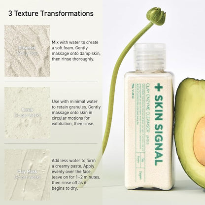 SKIN SIGNAL White Clay Enzyme Cleanser, Gentle Exfoliating Face Wash for Sensitive Skin, Deep Pore Facial Cleanser, Powder to Creamy Clay Mask, Korean Skin Care