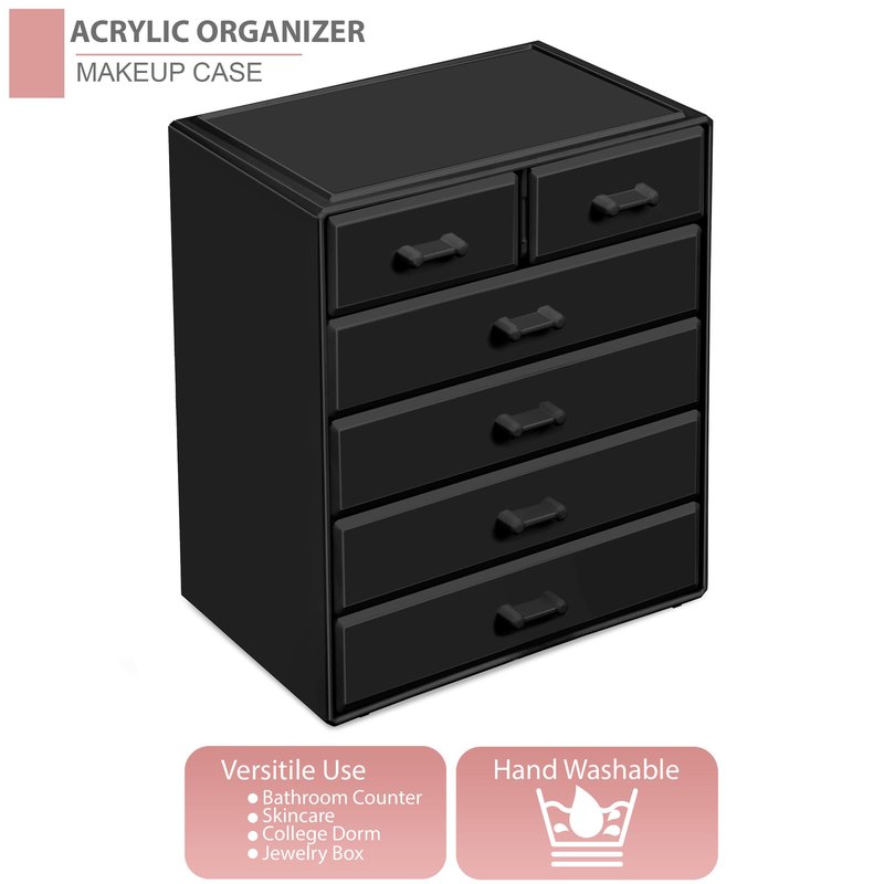 Sorbus Acrylic Makeup Organizer - Organization and Storage Case for Cosmetics Make Up & Jewelry - Large Makeup Organizer for Vanity, Bathroom, College Dorm, Closet, Desk (4 Large, 2 Small Drawers)