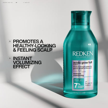 Redken Acidic Grow Full System Densifying Shampoo - Lightweight Shampoo for Fuller, Thicker-Looking Hair, Gentle Cleansing & Scalp Moisturizing, With Azelaic Acid, 10.1 Fl Oz