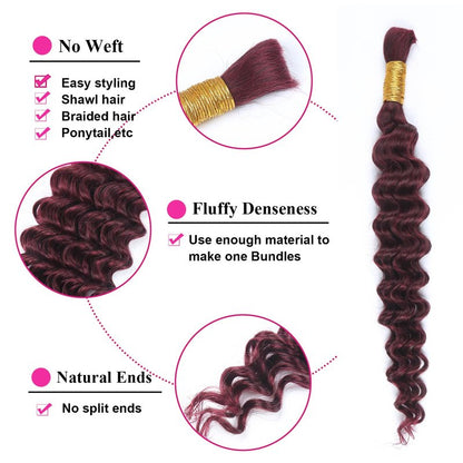 RESACA Deep Wave Bulk Human Hair for Braiding 20 Inch 100g 2 Bundle Boho Braids Human Hair Water Wet and Wavy 100% Unprocessed Brazilian Virgin Hair Extensions Kinky Curly （99j）