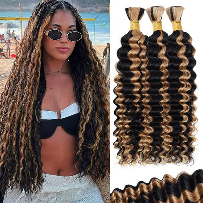 100g 3 Bundles/Pack Burgundy Human Braiding Hair for Boho Braids 14 Inch Curly Boho Hair for Braiding Knotless 12A Deep Wave Bulk Bohemian Color 99J